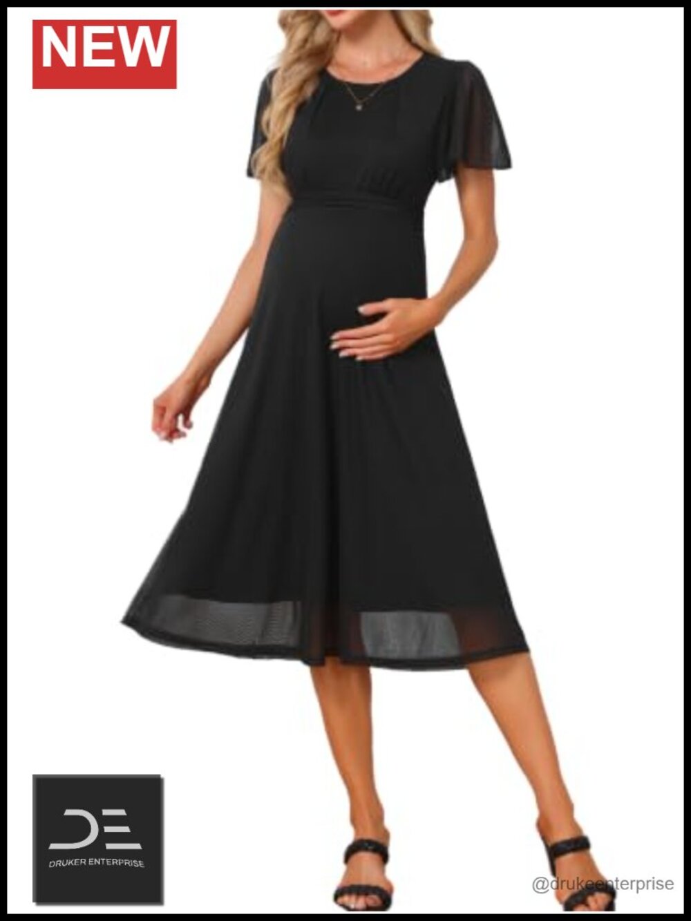 MARI GABRIEL Maternity Floral Mesh Semi-Formal Midi Dress